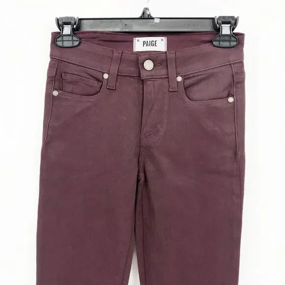 PAIGE Women's Verdugo Ankle Skinny Jeans 24 00 Dark Red Coated Mid Rise NWOT - Picture 4 of 12